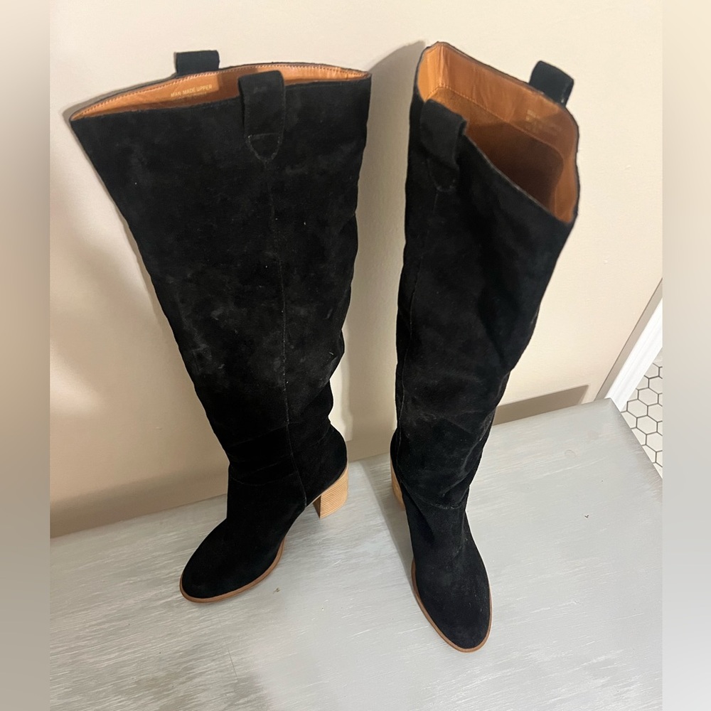 Black suede knee high boots